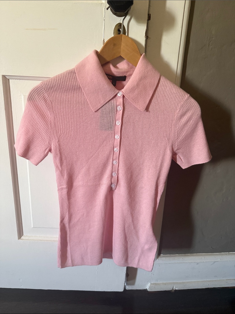 NWT Maje Paris Ribbed Wool & Silk Polo Sweater size 1